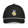 Rope cap, black, front, "Peace & Yolk" embroidery