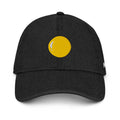 Denim hat, black, front, "Egg Yolk" image embroidery