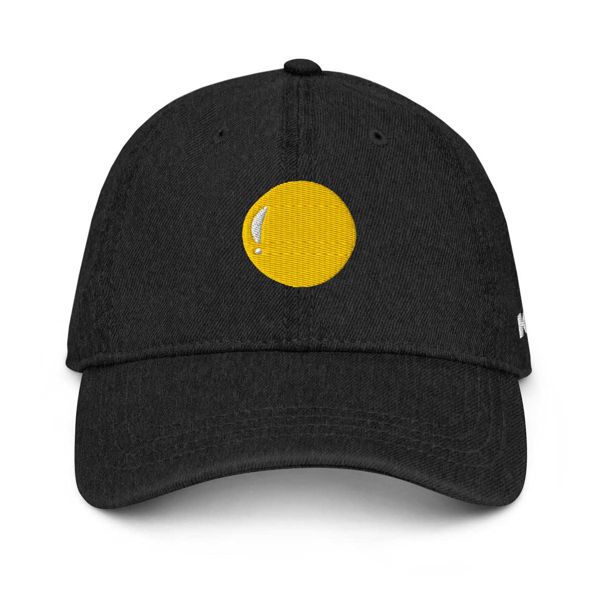 Denim hat, black, front, "Egg Yolk" image embroidery