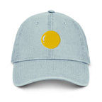 Denim hat, light blue, front, "Egg Yolk" image embroidery