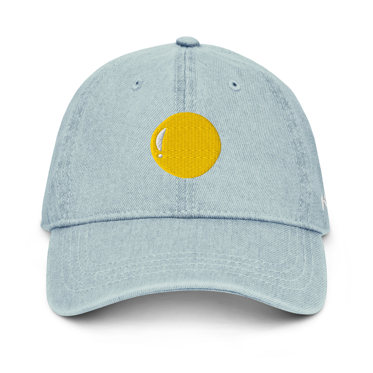 Denim hat, light blue, front, "Egg Yolk" image embroidery