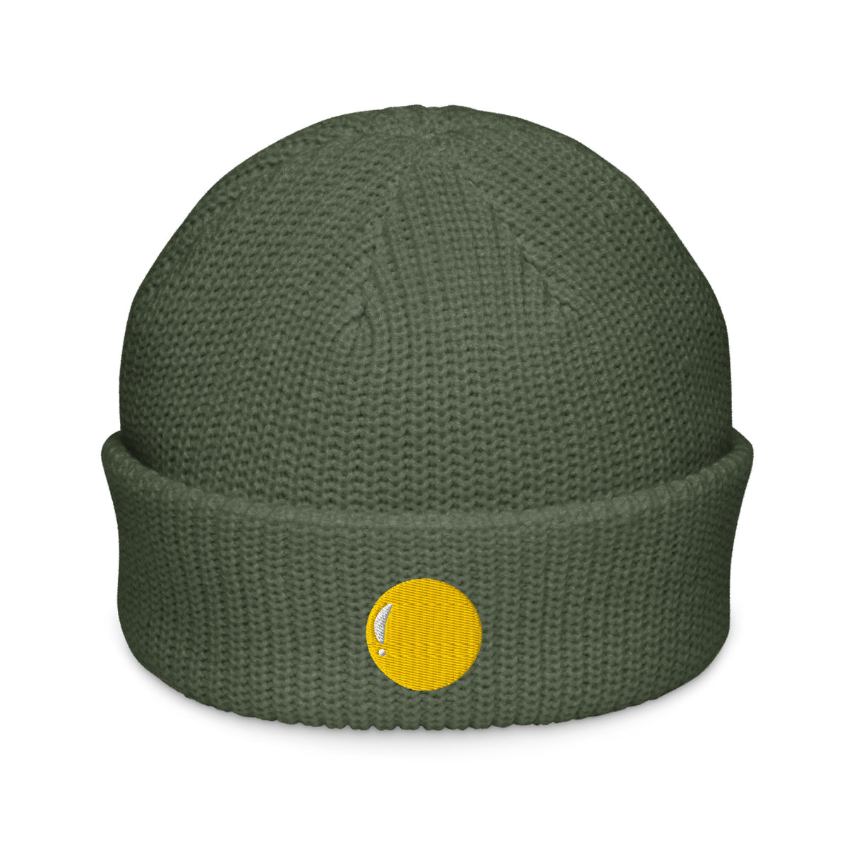 Teenie weenie beanie, cypress, front, "Egg Yolk" embroidery