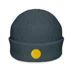 Teenie weenie beanie, petrol blue, front, "Egg Yolk" embroidery