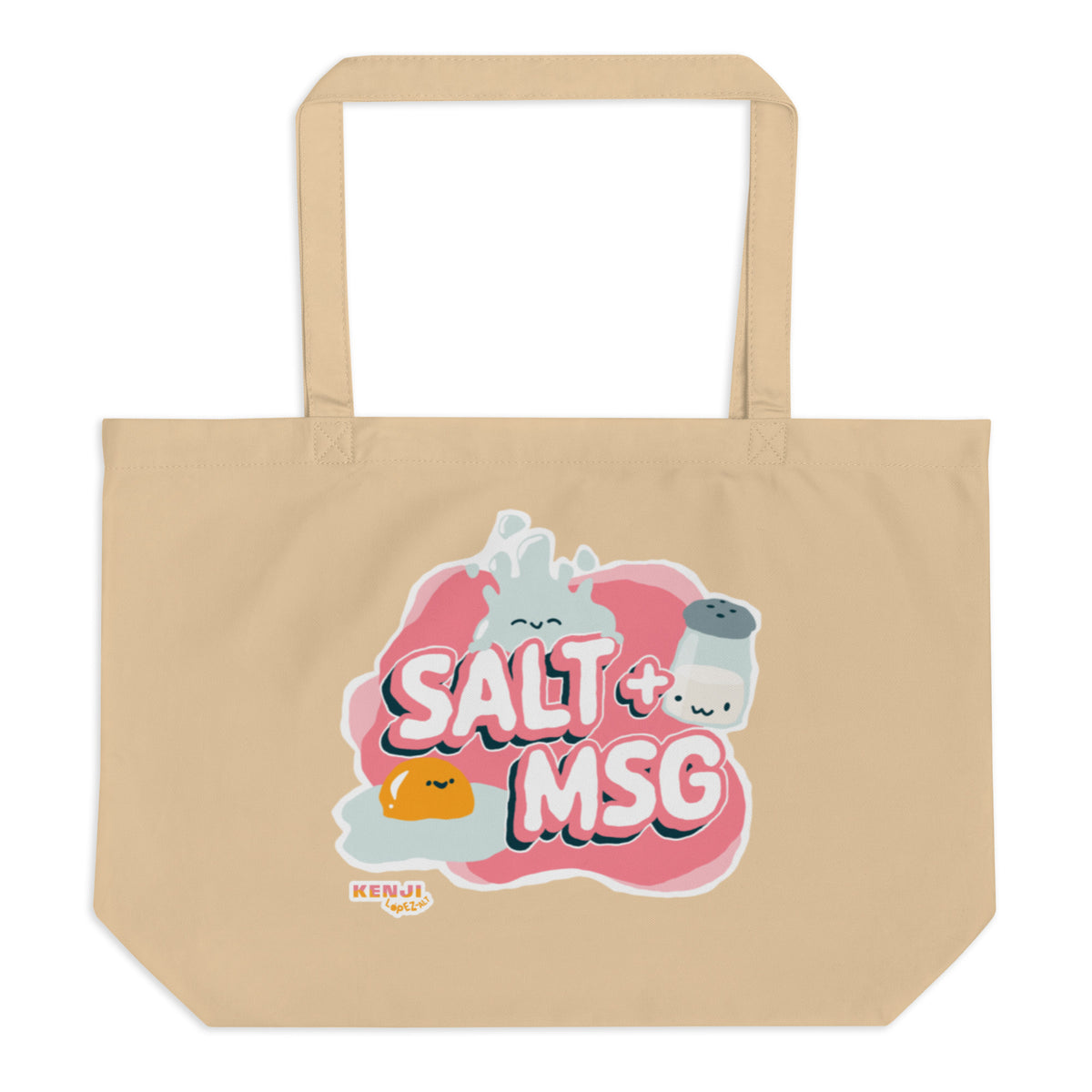 Oyster tote bag, front, 'Salt + MSG' print
