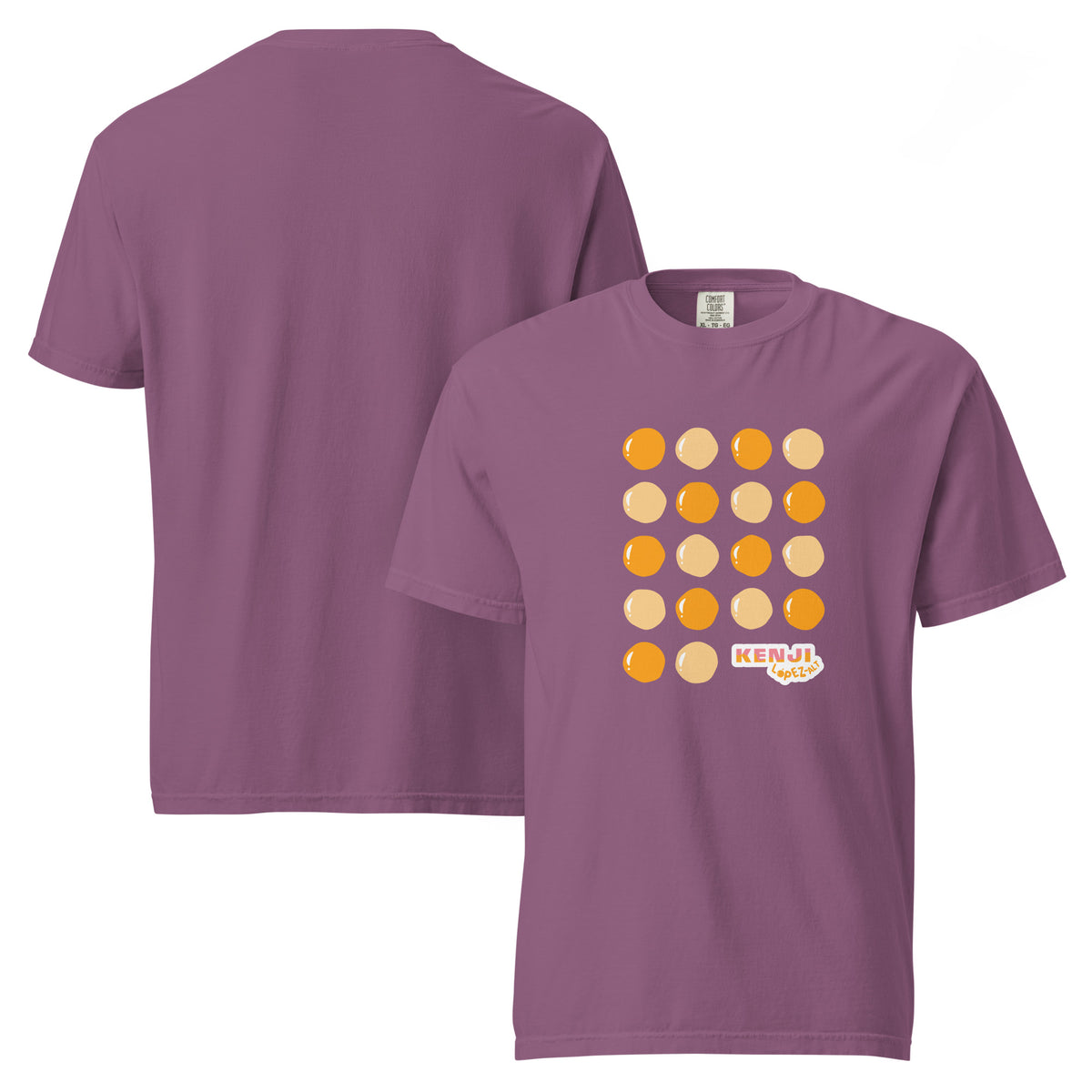 T-shirt, berry, front and back, "Egg Yolk Grid" print on the front, no print on the back