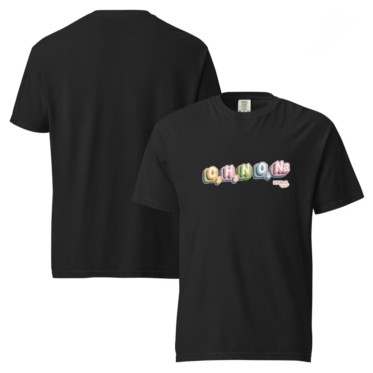 T-shirt, black, front and back, "MSG Chemical Compound" print on the front, no print on the back