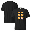 T-shirt, black, front and back, "Egg Yolk Grid" print on the front, no print on the back