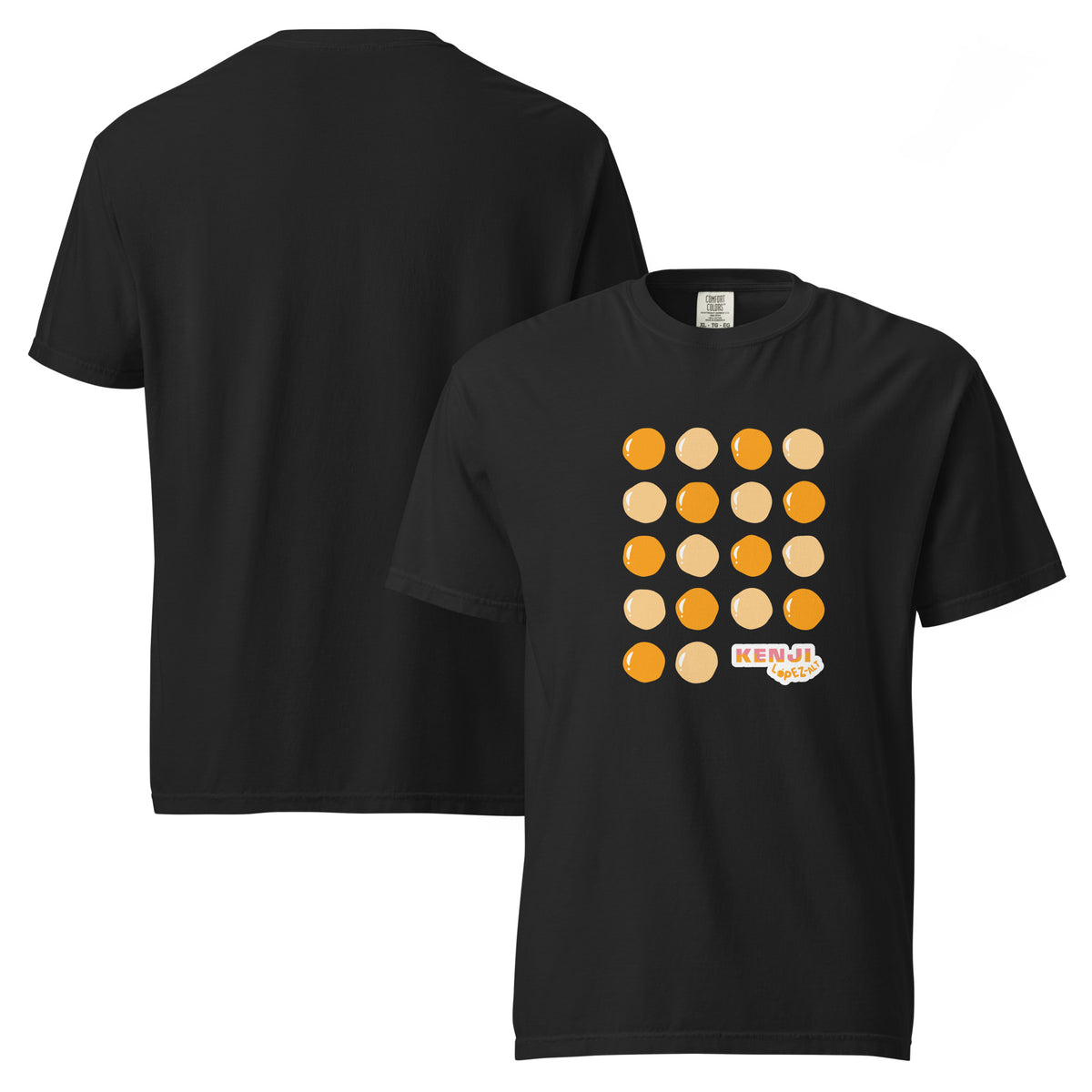 T-shirt, black, front and back, "Egg Yolk Grid" print on the front, no print on the back