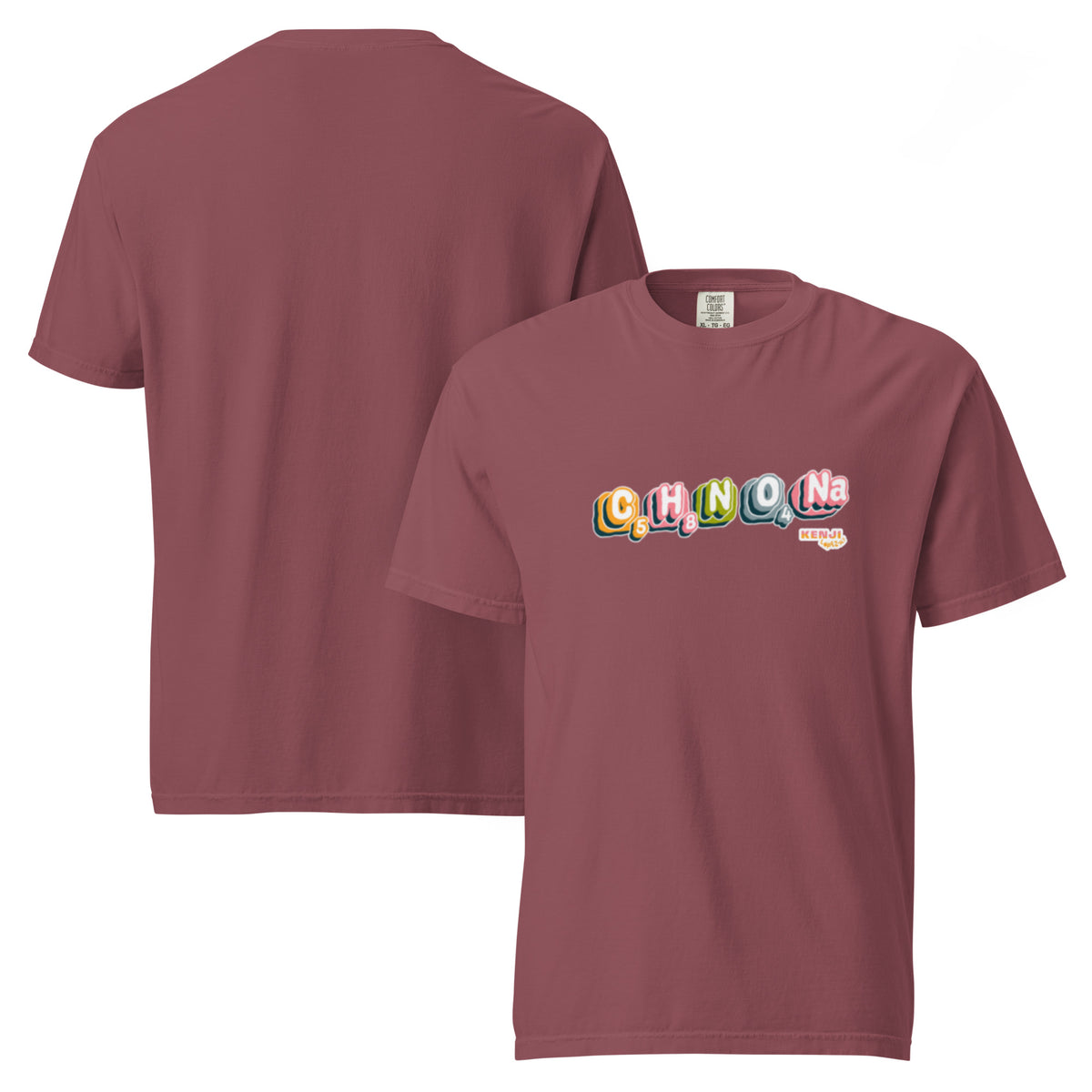 T-shirt, brick, front and back, "MSG Chemical Compound" print on the front, no print on the back