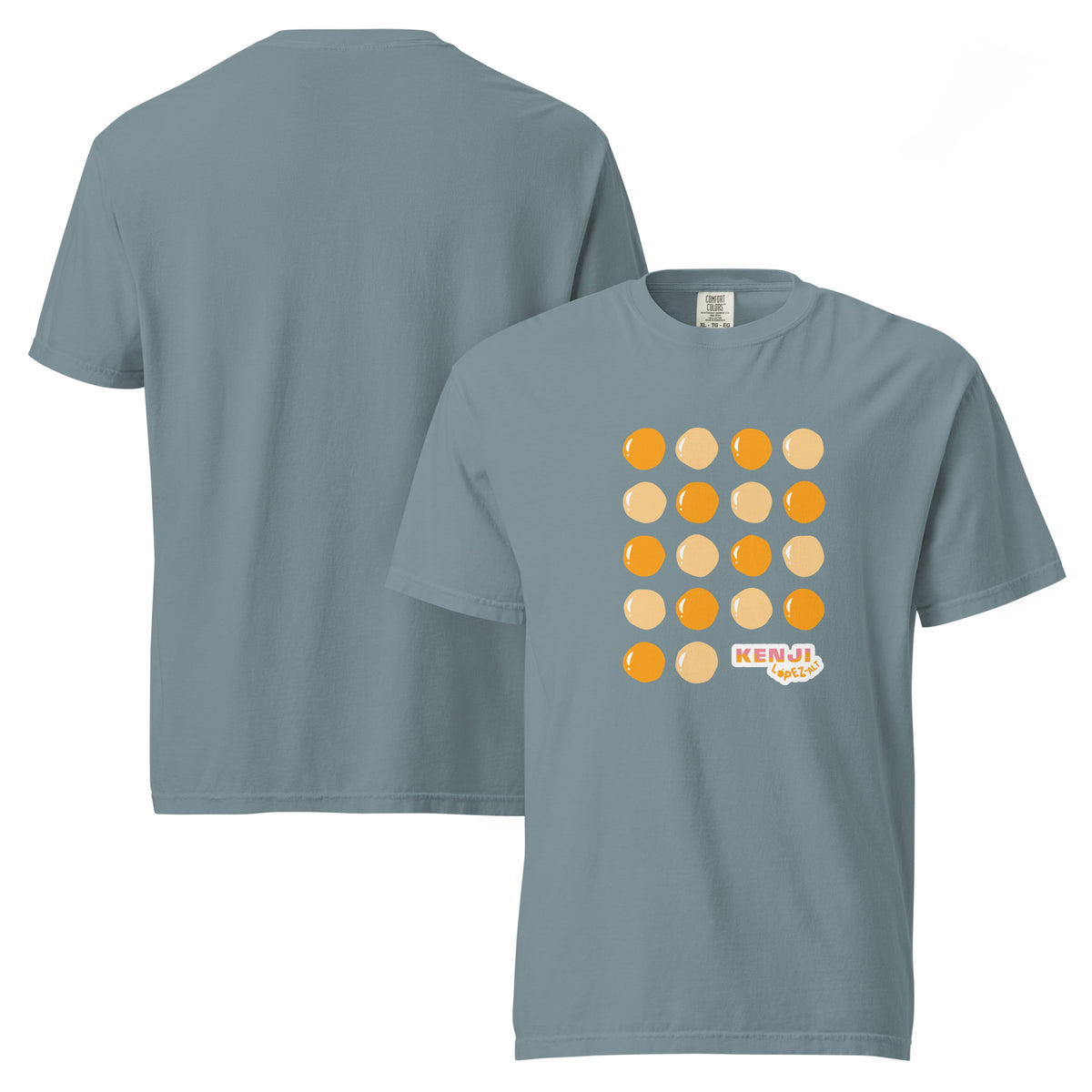 T-shirt, ice blue, front and back, "Egg Yolk Grid" print on the front, no print on the back