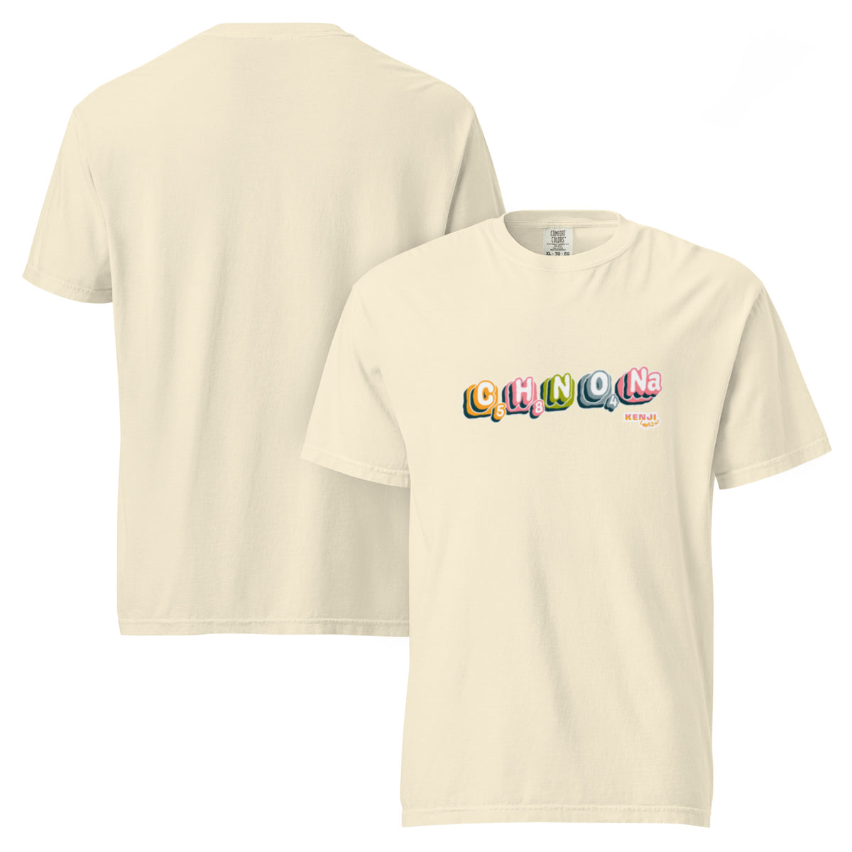 T-shirt, ivory, front and back, "MSG Chemical Compound" print on the front, no print on the back