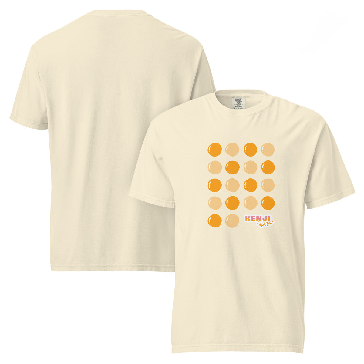 T-shirt, ivory, front and back, "Egg Yolk Grid" print on the front, no print on the back