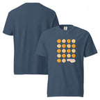 T-shirt, midnight, front and back, "Egg Yolk Grid" print on the front, no print on the back