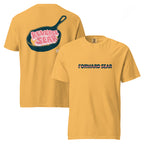 T-shirt, mustard, front and back, "Forward Sear" on the front, "Reverse Sear" on the back