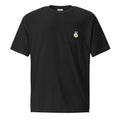 Pocket t-shirt, black, front, "Peace & Yolk" print on the pocket