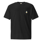 Pocket t-shirt, black, front, "Peace & Yolk" print on the pocket