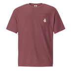 Pocket t-shirt, brick, front, "Peace & Yolk" print on the pocket