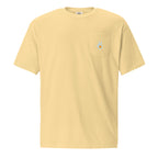 Pocket t-shirt, butter, front, "Peace & Yolk" print on the pocket