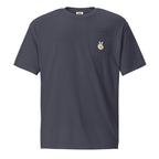 Pocket t-shirt, true navy, front, "Peace & Yolk" print on the pocket