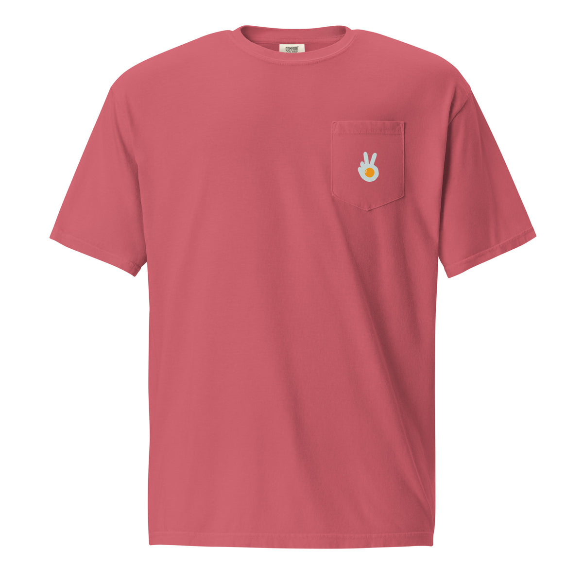 Pocket t-shirt, watermelon, front, "Peace & Yolk" print on the pocket