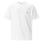 Pocket t-shirt, white, front, "Peace & Yolk" print on the pocket