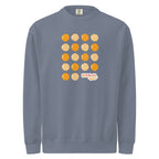 Crewneck sweatshirt, blue jean, front, "Egg Yolk Grid" print