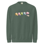 Crewneck sweatshirt, blue spruce, front, "MSG Chemical Compound" print