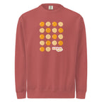 Crewneck sweatshirt, crimson, front, "Egg Yolk Grid" print