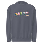 Crewneck sweatshirt, denim, front, "MSG Chemical Compound" print
