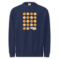 Crewneck sweatshirt, true navy, front, "Egg Yolk Grid" print