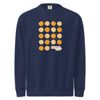 Crewneck sweatshirt, true navy, front, "Egg Yolk Grid" print