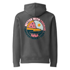 Hoodie, charcoal, back, "Better with Frienjis" print