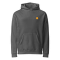 Hoodie, charcoal, front, "egg yolk" print