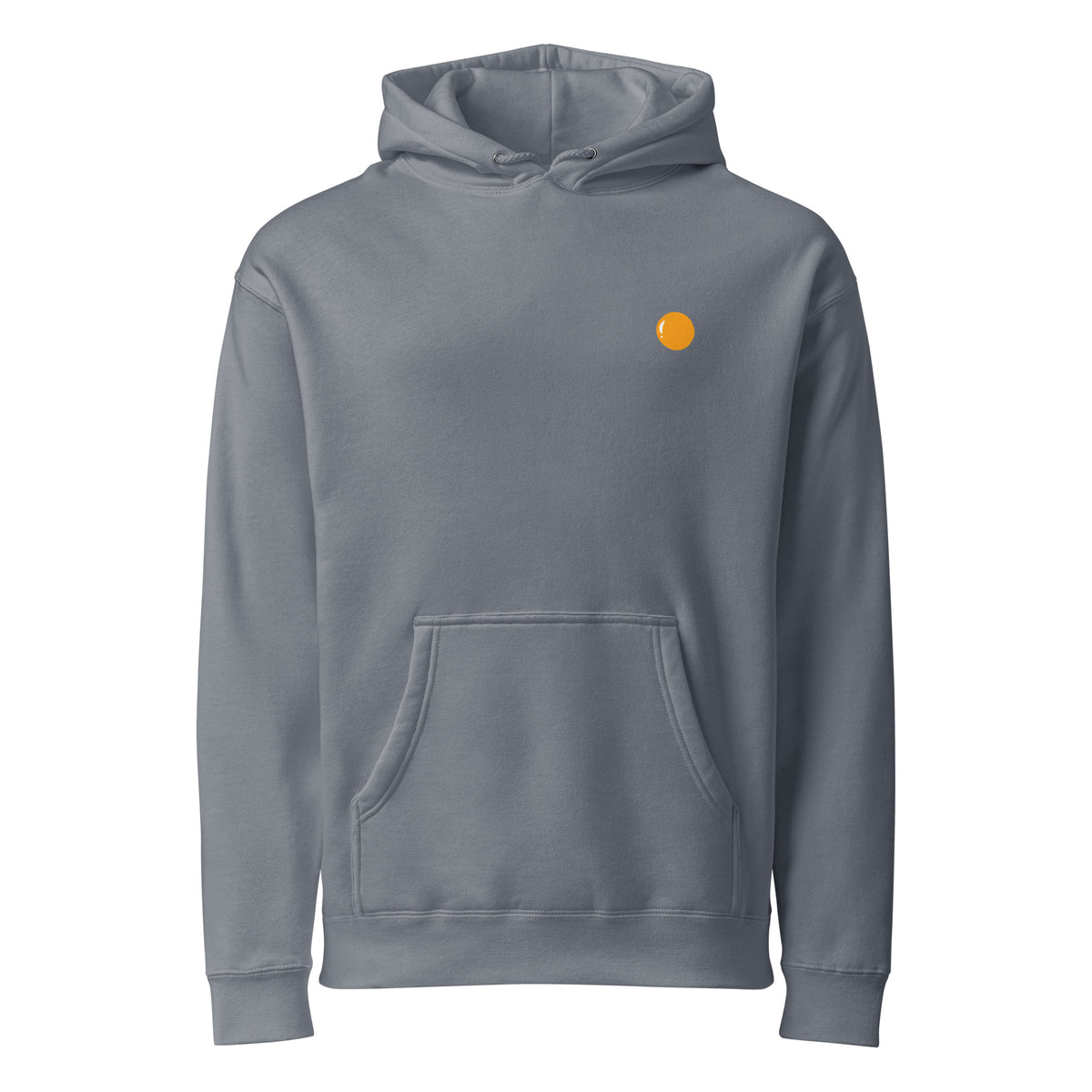 Hoodie, storm blue, front, "egg yolk" print